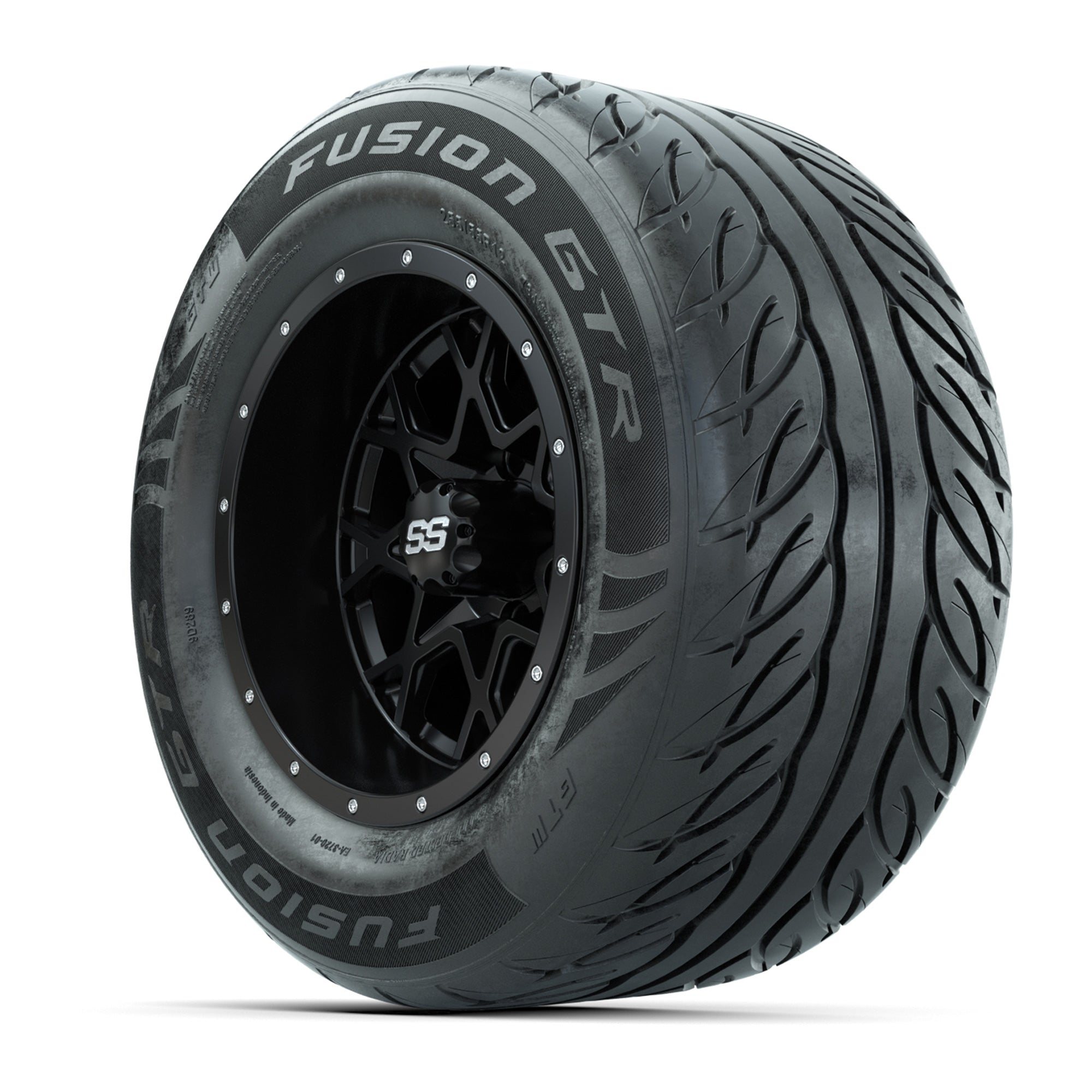GTW® Vortex 2 Matte Black/Machined 12 in Wheels with 255/55-R12 Fusion GTR Steel Belt Radial Street Tires – Full Set