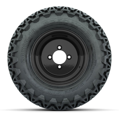 Set of (4) 10 in Black Steel Offset Wheels with 20x10-10 Predator All Terrain Tires