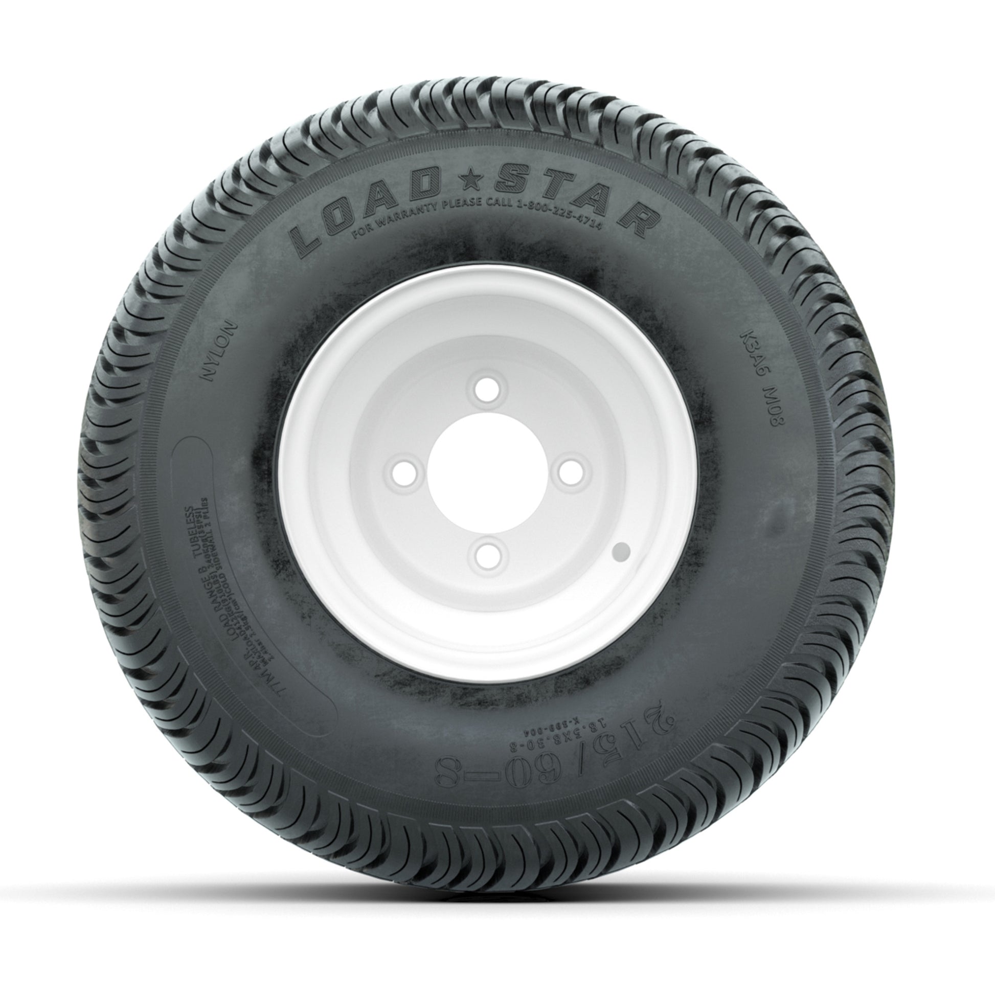 Set of (4) 8 in White Steel Wheels with 18 in Kenda Load Star Tires