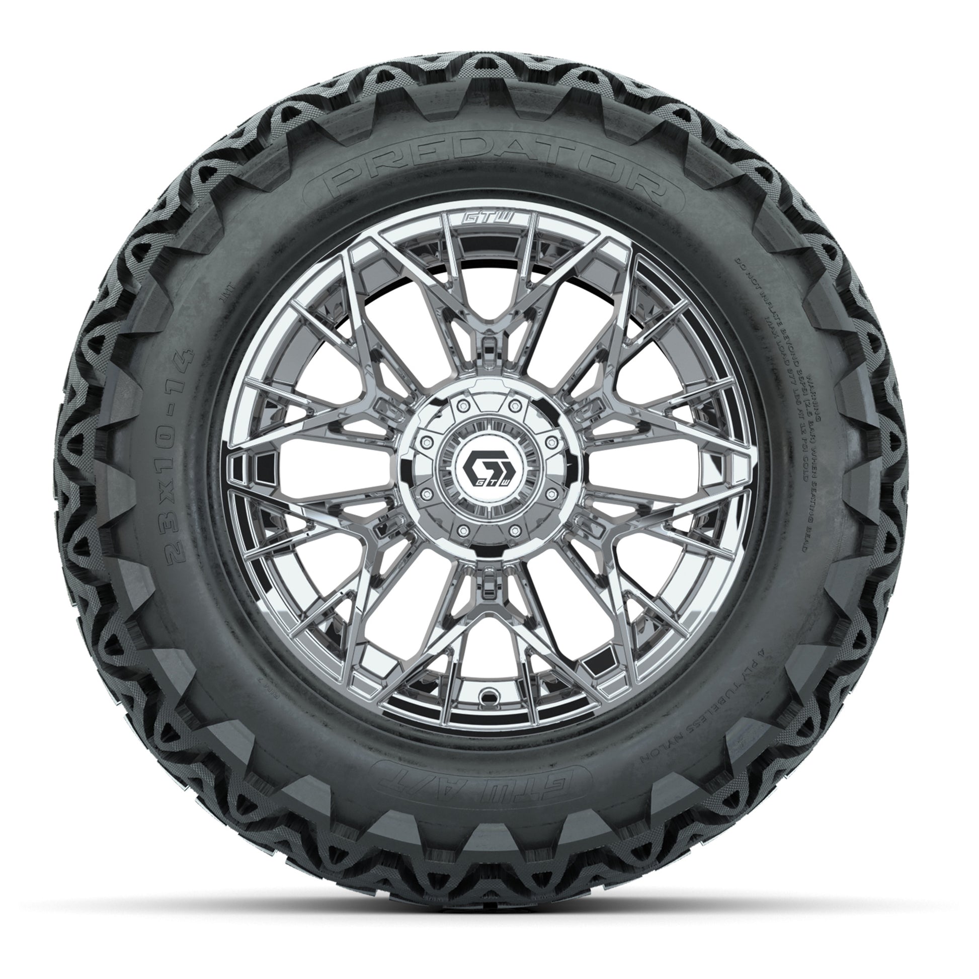 Set of (4) 14 in GTW® Stellar Chrome Wheels with 23x10-14 Pr - front view