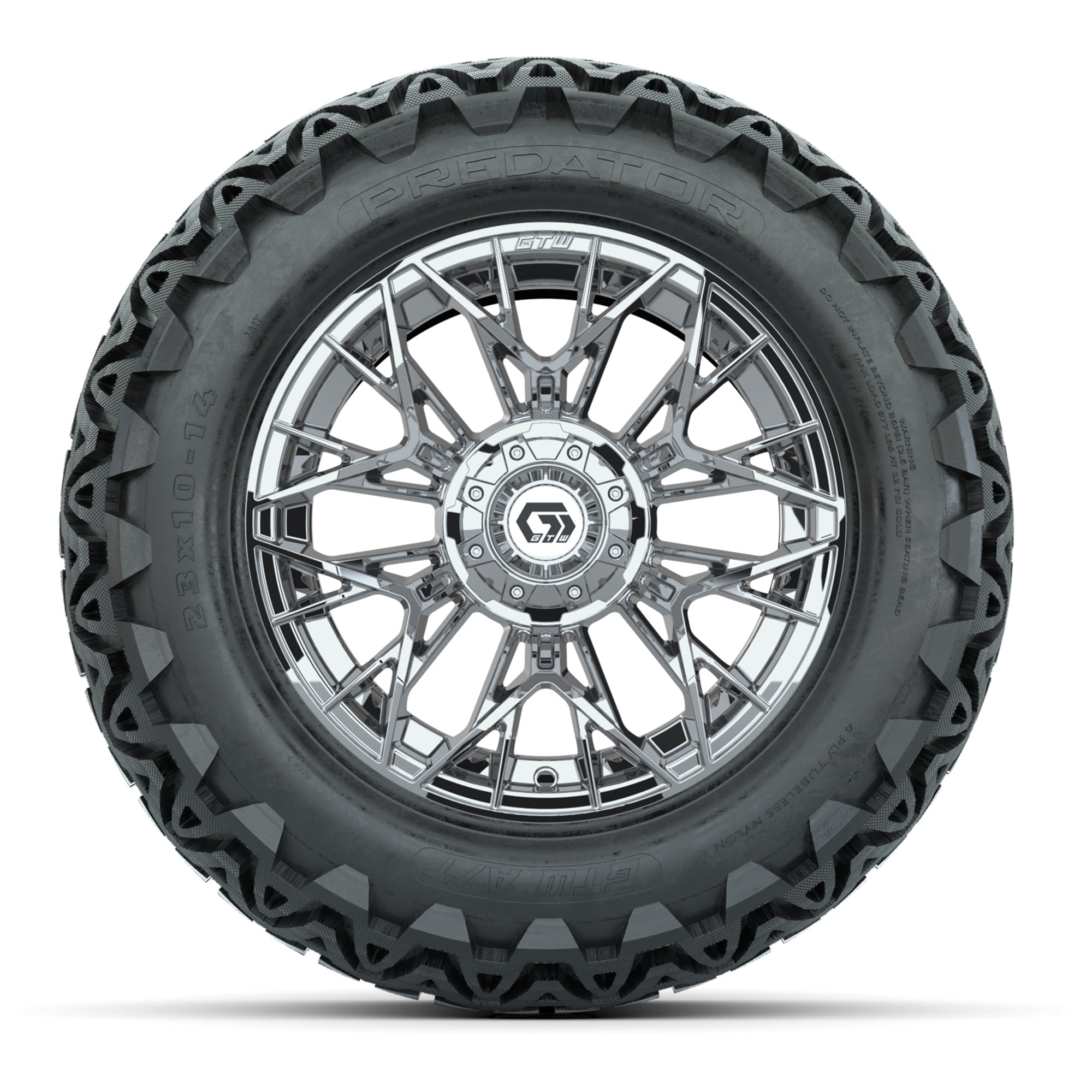 Set of (4) 14 in GTW® Stellar Chrome Wheels with 23x10-14 Pr - 3/4 view