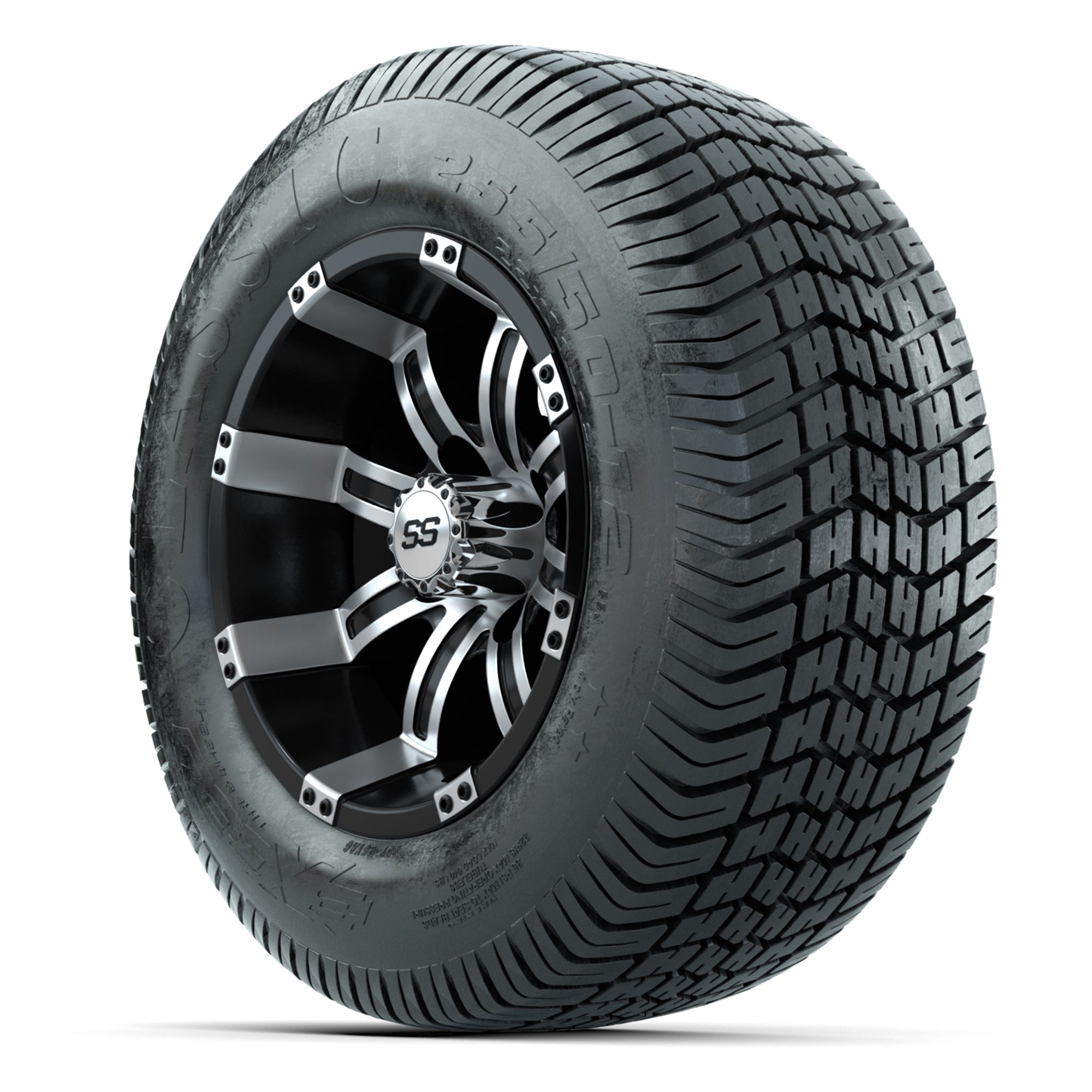 GTW® Tempest Black/Machined 12 in Wheels with 255/50-12 Excel Classic Street Tires – Full Set