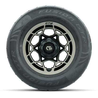 GTW® Nexus Black with Bronze Face 12 in Wheels with 255/55-R12 Fusion GTR Steel Belt Radial Street Tires – Full Set