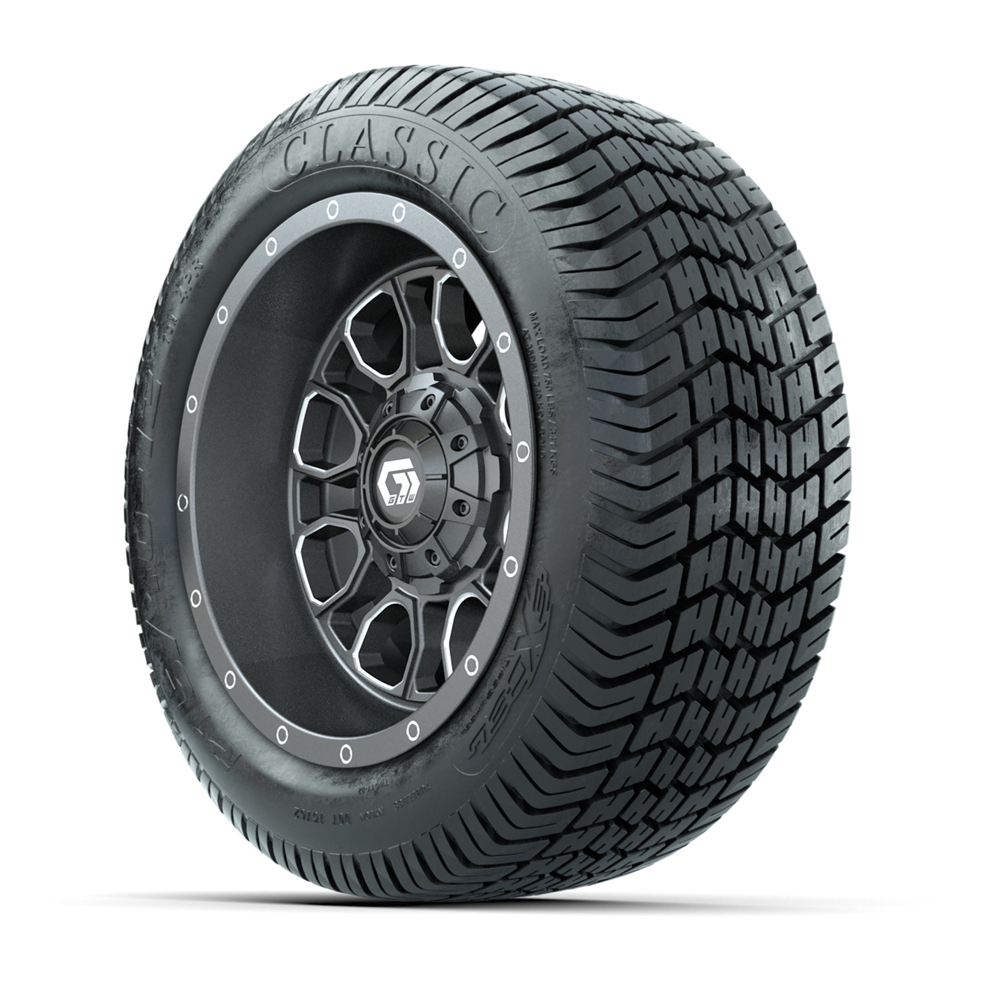 GTW® Volt Gunmetal 12 in Wheels with 215/40-12 Excel Classic Street Tires – Full Set