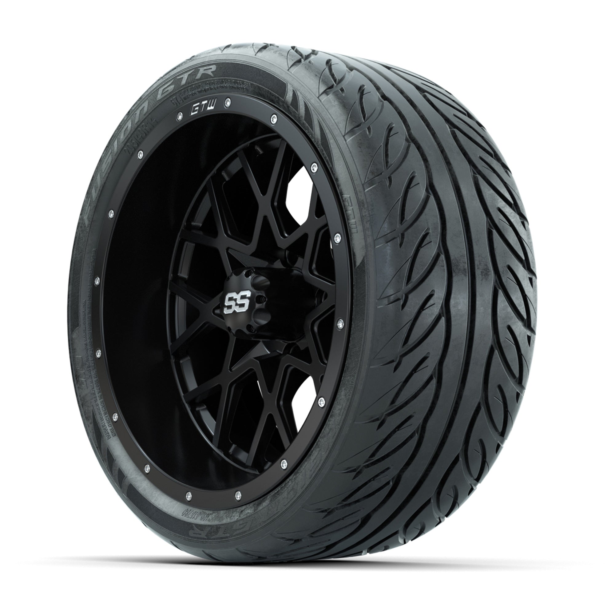 GTW® Vortex 2 Matte Black 14 in Wheels with 205/40-R14 Fusio - 3/4 view