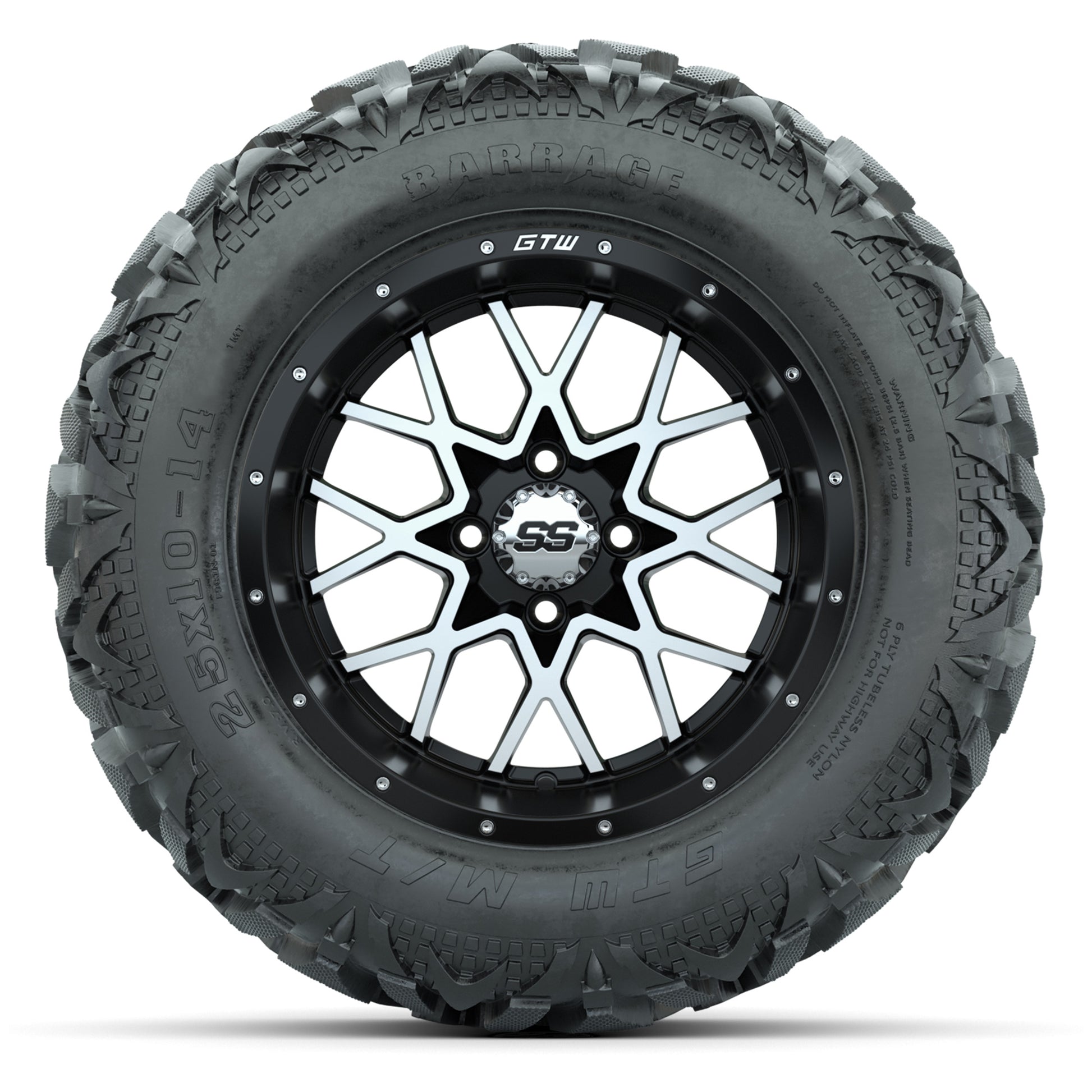 GTW Vortex Matte Black/Machined 14 in Wheels with 25x10-14 B - front view