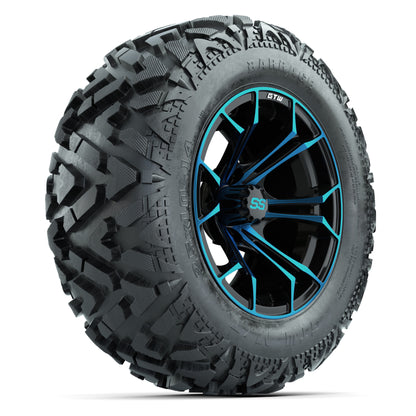 GTW Spyder Black/Blue 14 in Wheels with 25x10-14 Barrage Mud Tires – Full Set