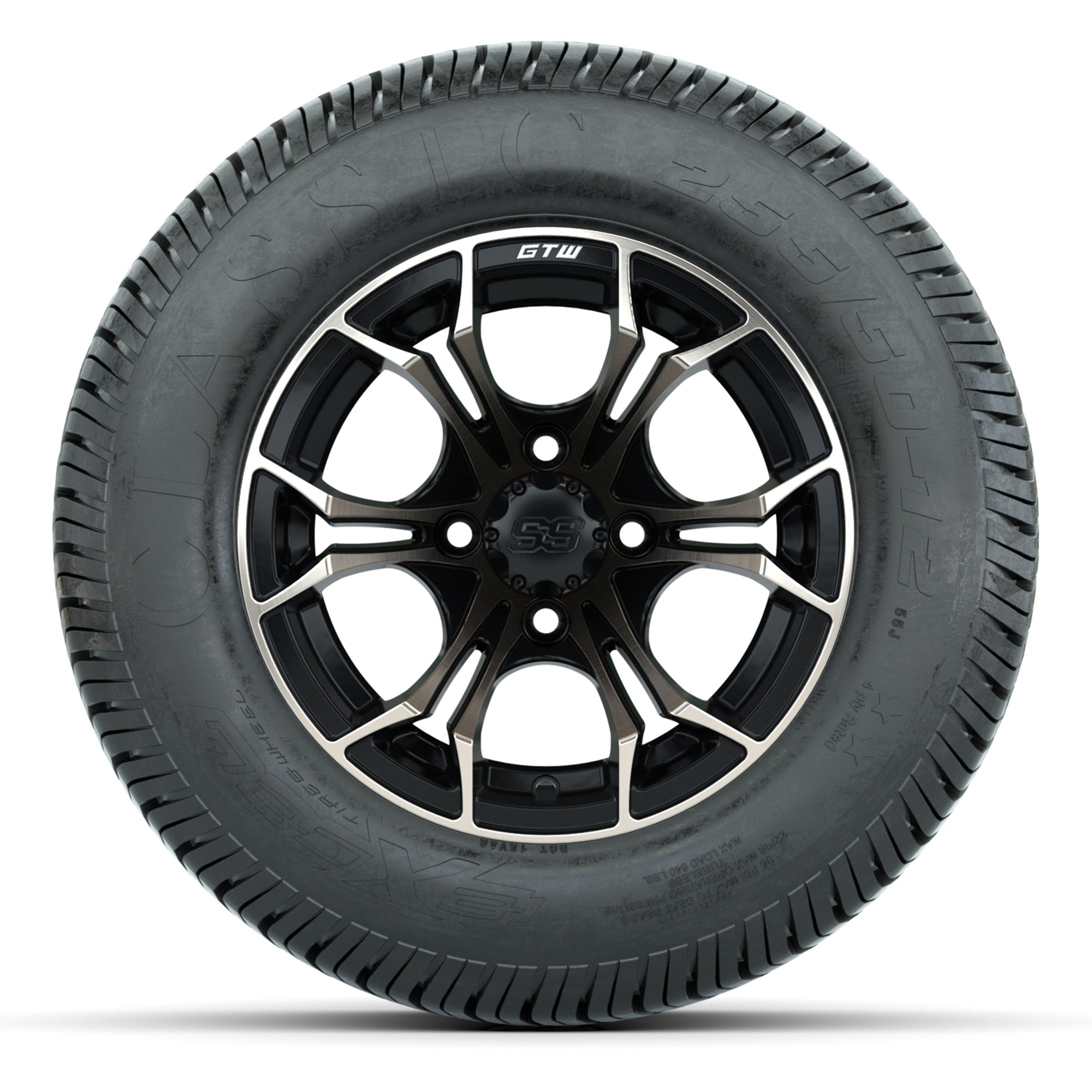 GTW® Spyder Matte Black/Bronze 12 in Wheels with 255/50-12 Excel Classic Street Tires – Full Set