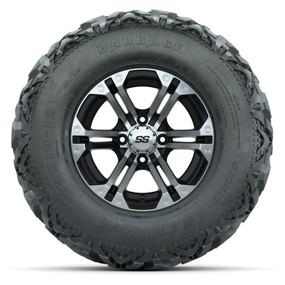 GTW® Specter Black/Machined 12 in Wheels with 25X10-12 Barrage Mud Tires – Full Set