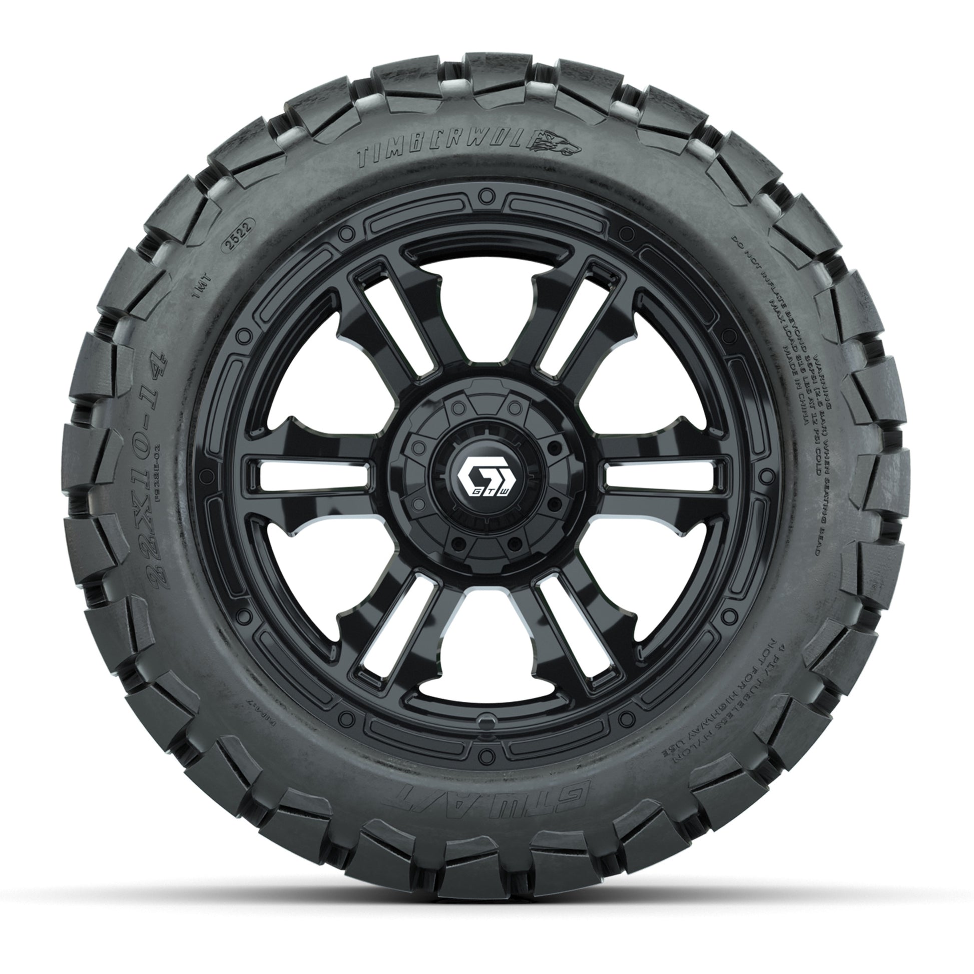 GTW® Shogun Gloss Black 14 in Wheels with 22x10-14 Timberwol - front view
