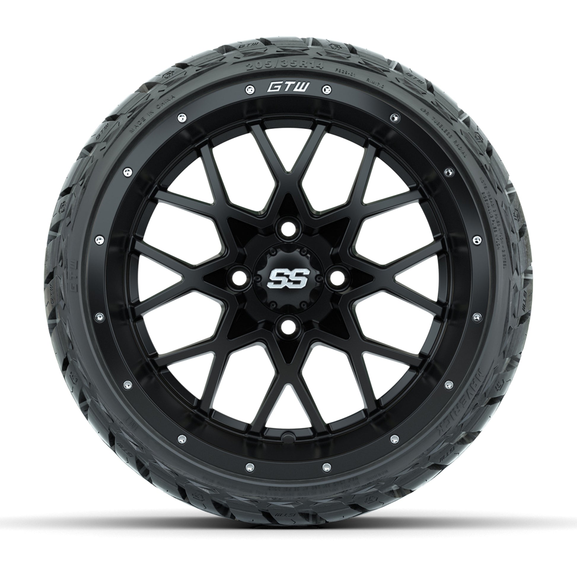 GTW Vortex Matte Black 14 in Wheels with 205/35-R14 Maverick - front view