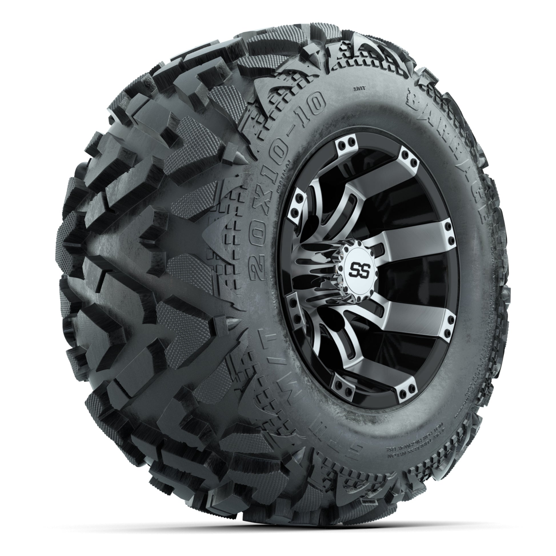 GTW Tempest Black/Machined 10 in Wheels with 20x10-10 Barrage Mud Tires – Full Set