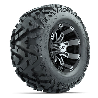 GTW Tempest Black/Machined 10 in Wheels with 20x10-10 Barrage Mud Tires – Full Set