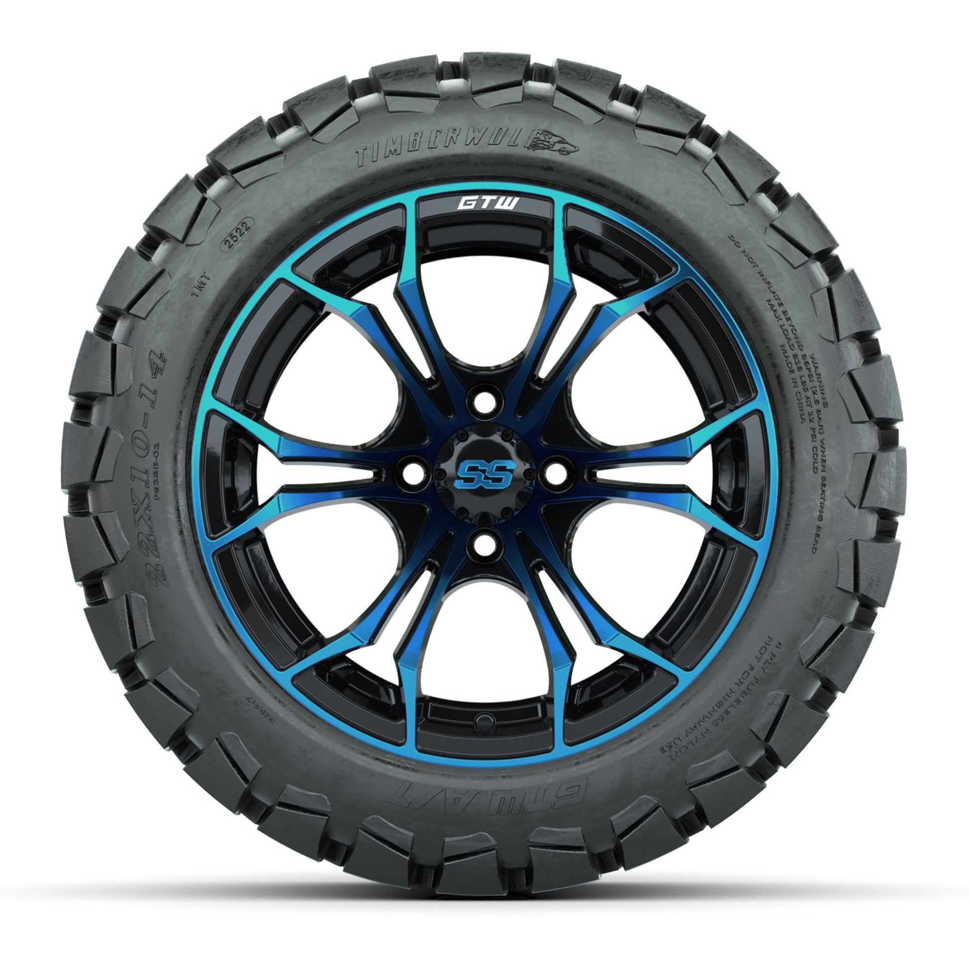 GTW Spyder Blue/Black 14 in Wheels with 22x10-14 GTW Timberw - front view