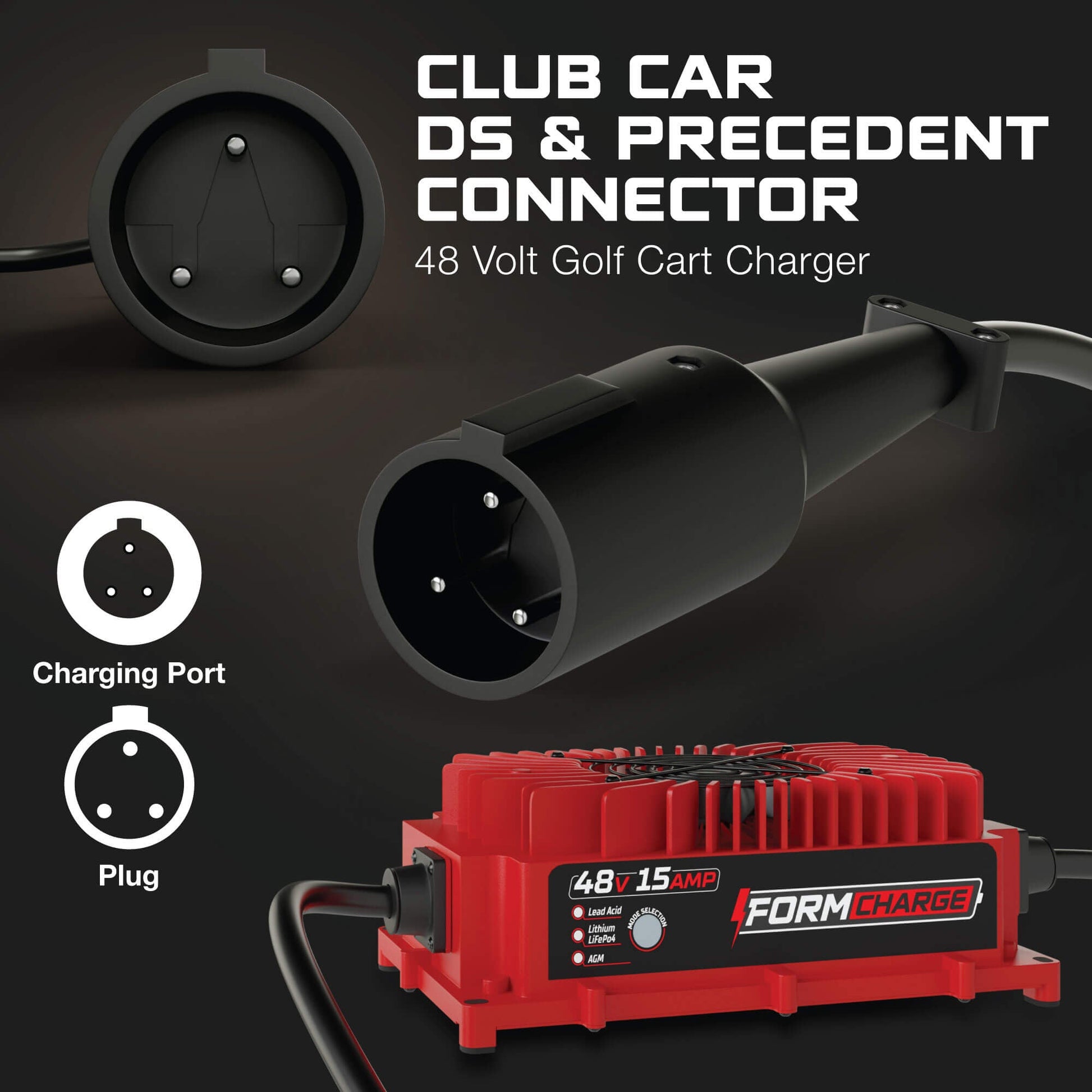 Club Car 48V Golf Cart Charger - Precedent & DS - 48V 15A Lithium, LiFePO4, Lead Acid, AGM