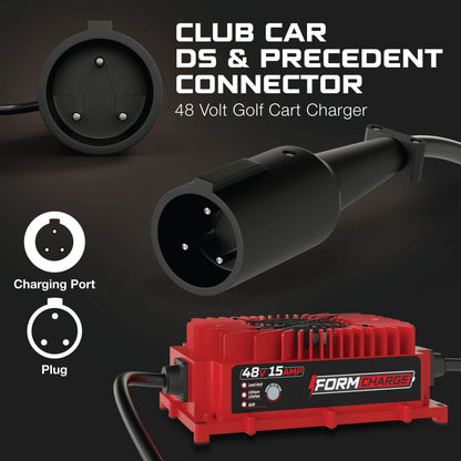 Club Car 48V Golf Cart Charger - Precedent & DS - 48V 15A Lithium, LiFePO4, Lead Acid, AGM