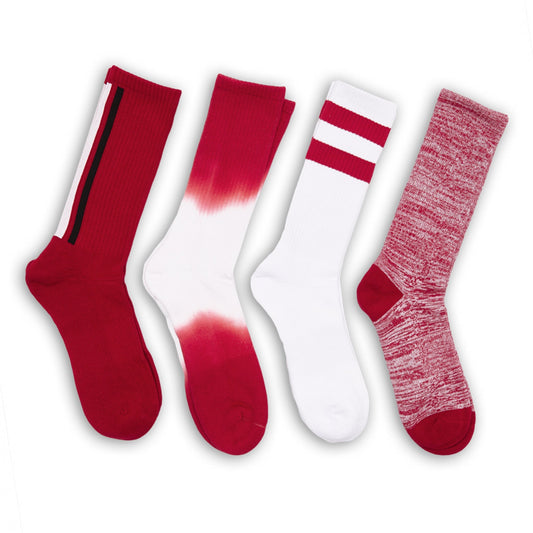 Crimson / White Casual Socks 4 Pack