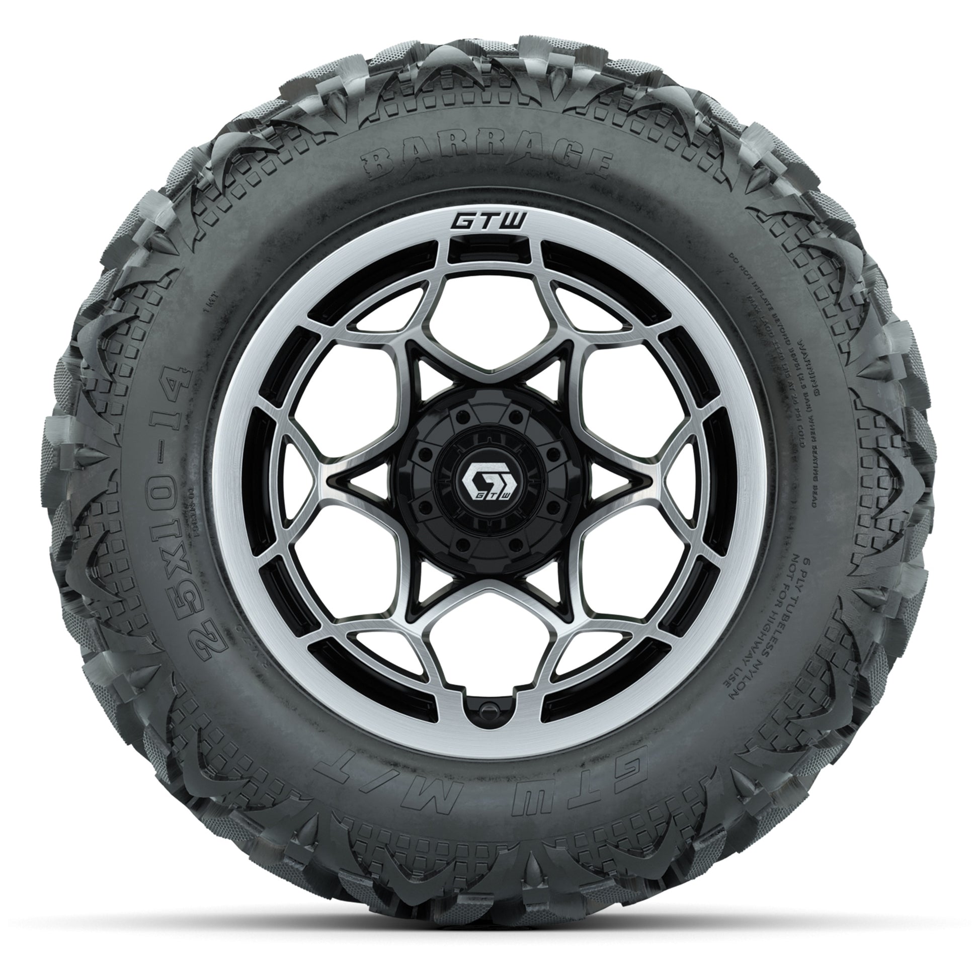 GTW Nexus Black/Silver 14 in Wheels with 25x10-14 Barrage Mu - front view