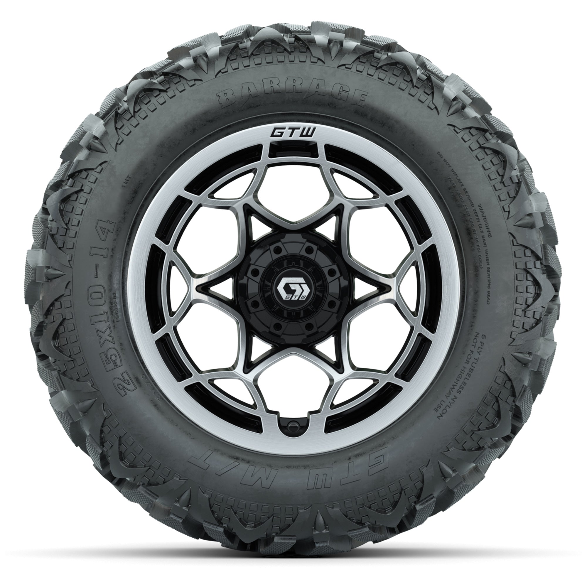 GTW Nexus Black/Silver 14 in Wheels with 25x10-14 Barrage Mu - 3/4 view