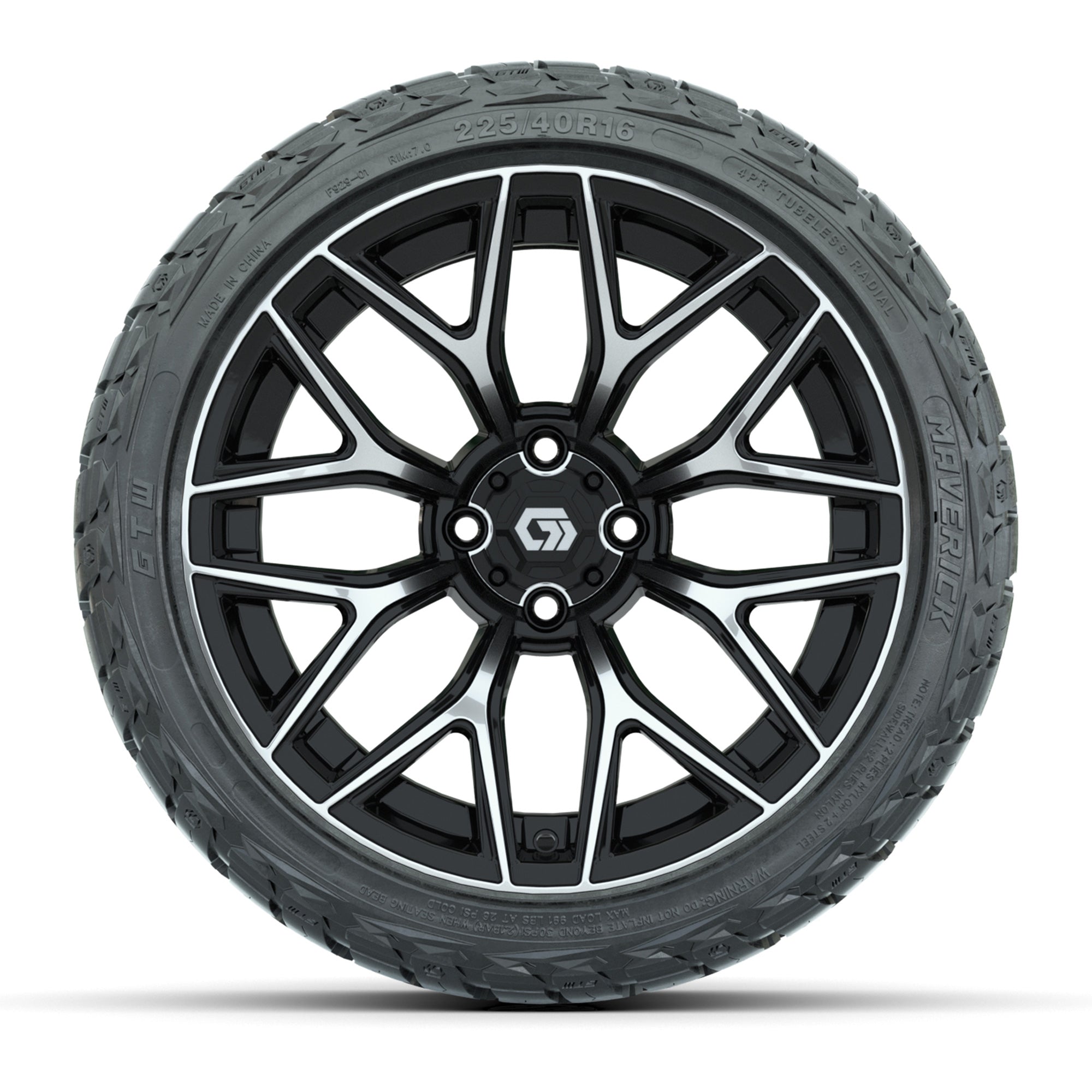 GTW Monaco Black/Machined 16 in Wheels with 225/40-R16 Maverick Hybrid Tires – Full Set