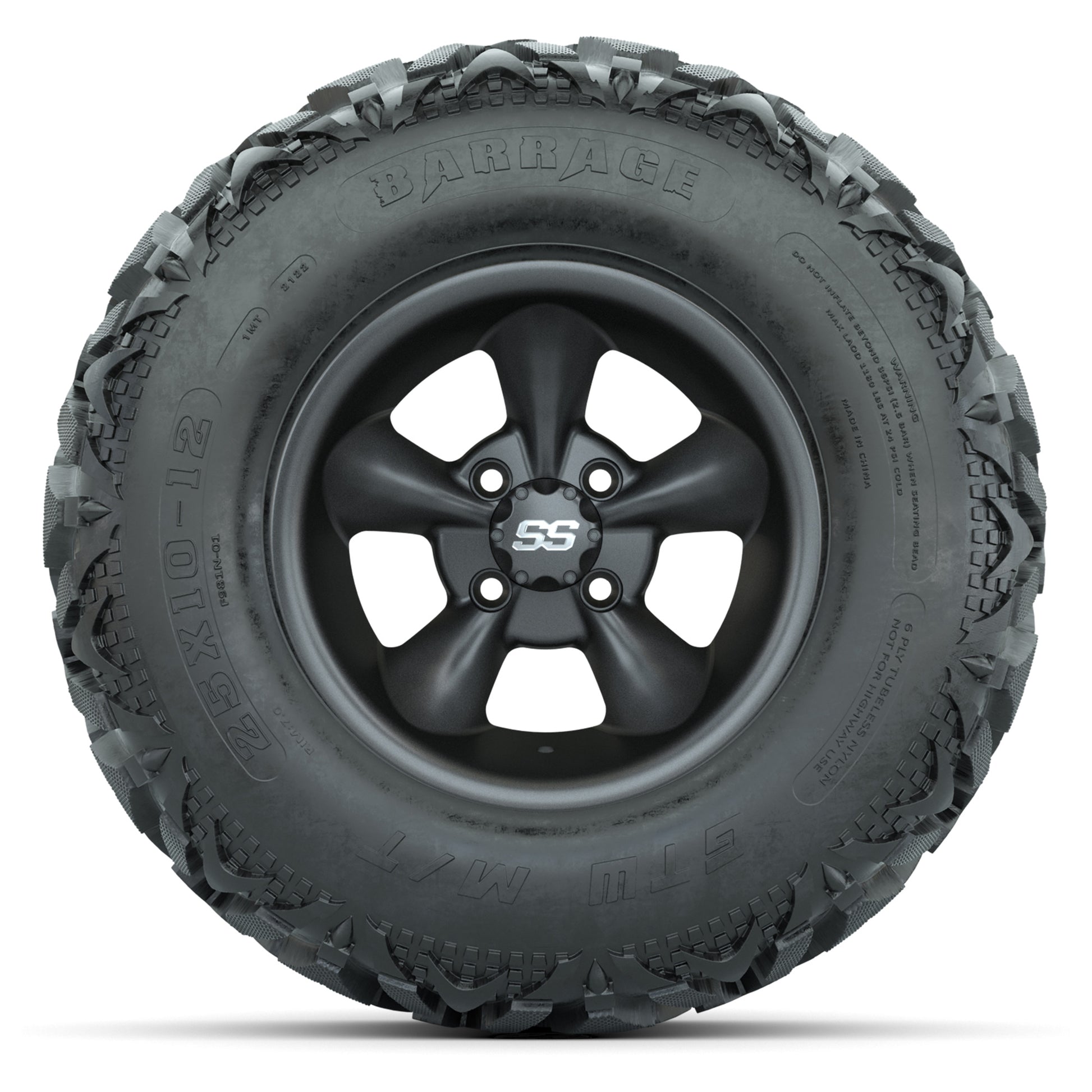 GTW® Godfather Matte Gray 12 in Wheels with 25X10-12 Barrage Mud Tires – Full Set