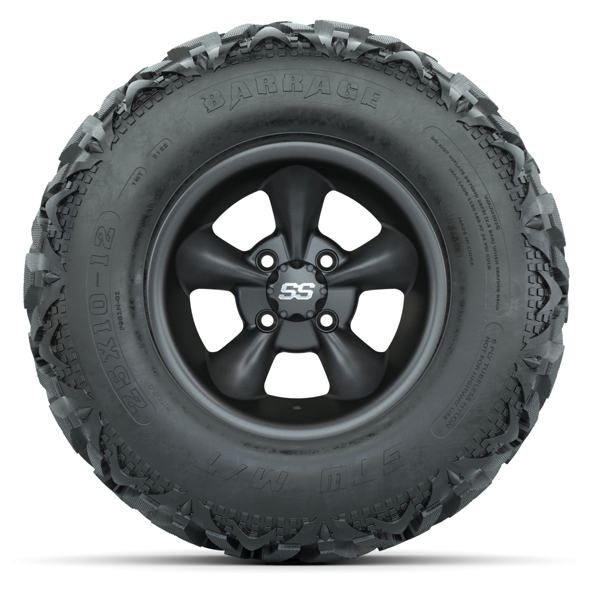 GTW® Godfather Matte Gray 12 in Wheels with 25X10-12 Barrage Mud Tires – Full Set