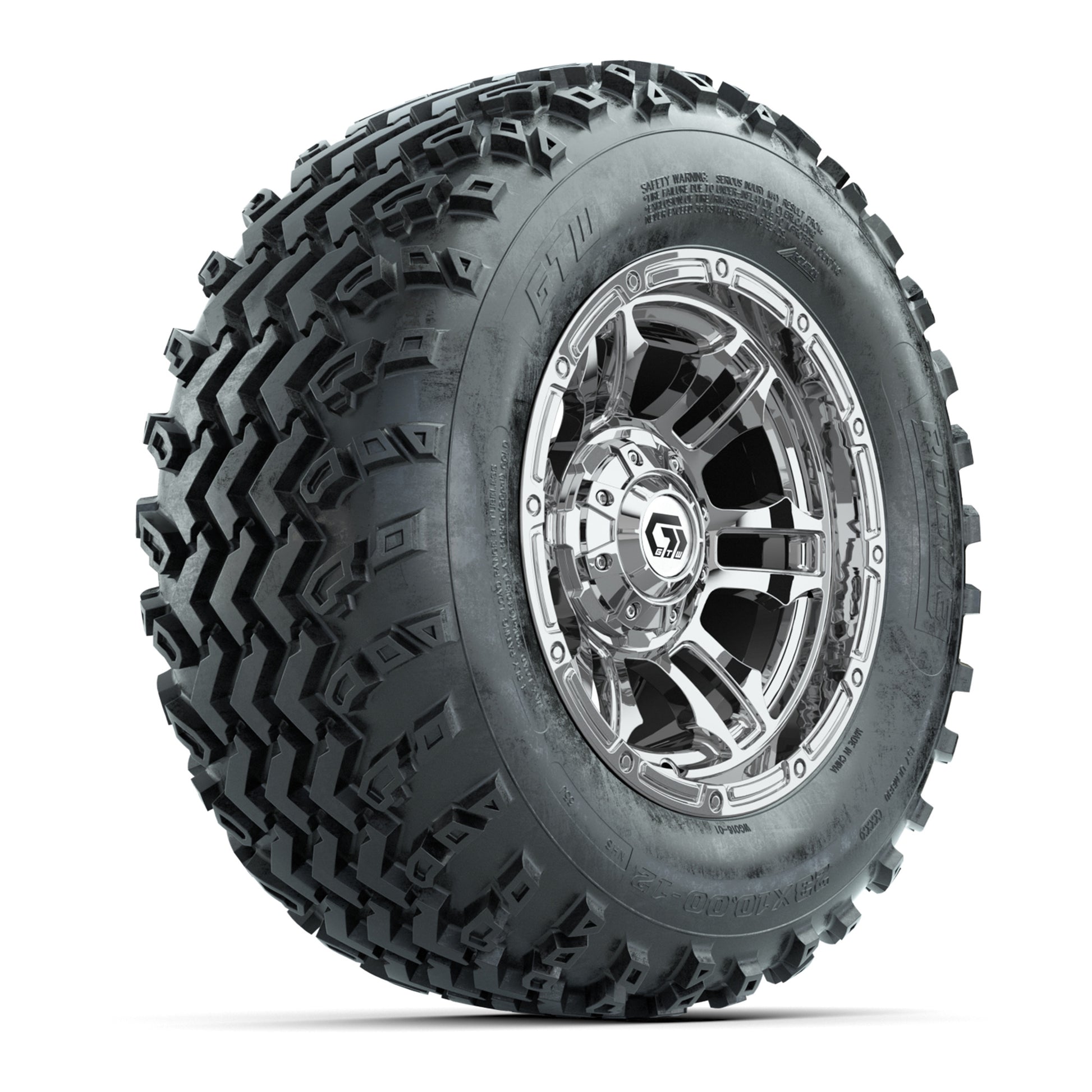 GTW® Shogun Chrome 12 in Wheels with 23X10.00-12 Rogue All-Terrain Tires – Full Set