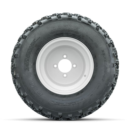 GTW Steel White 3:5 Offset 10 in Wheels with 22x11.00-10 Rogue All Terrain Tires – Full Set
