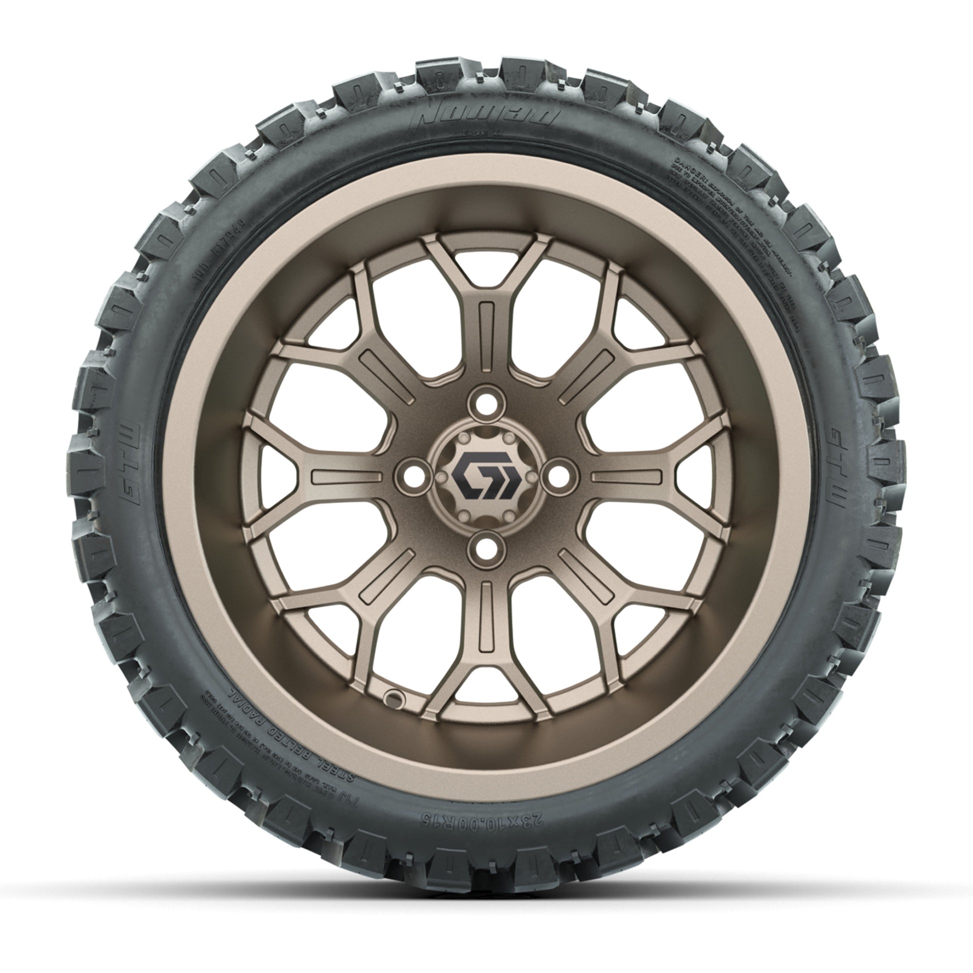 GTW Assault Matte Bronze 15 in Wheels with 23X10-R15 Nomad Steel Belted Radial All-Terrain Tires – Full Set