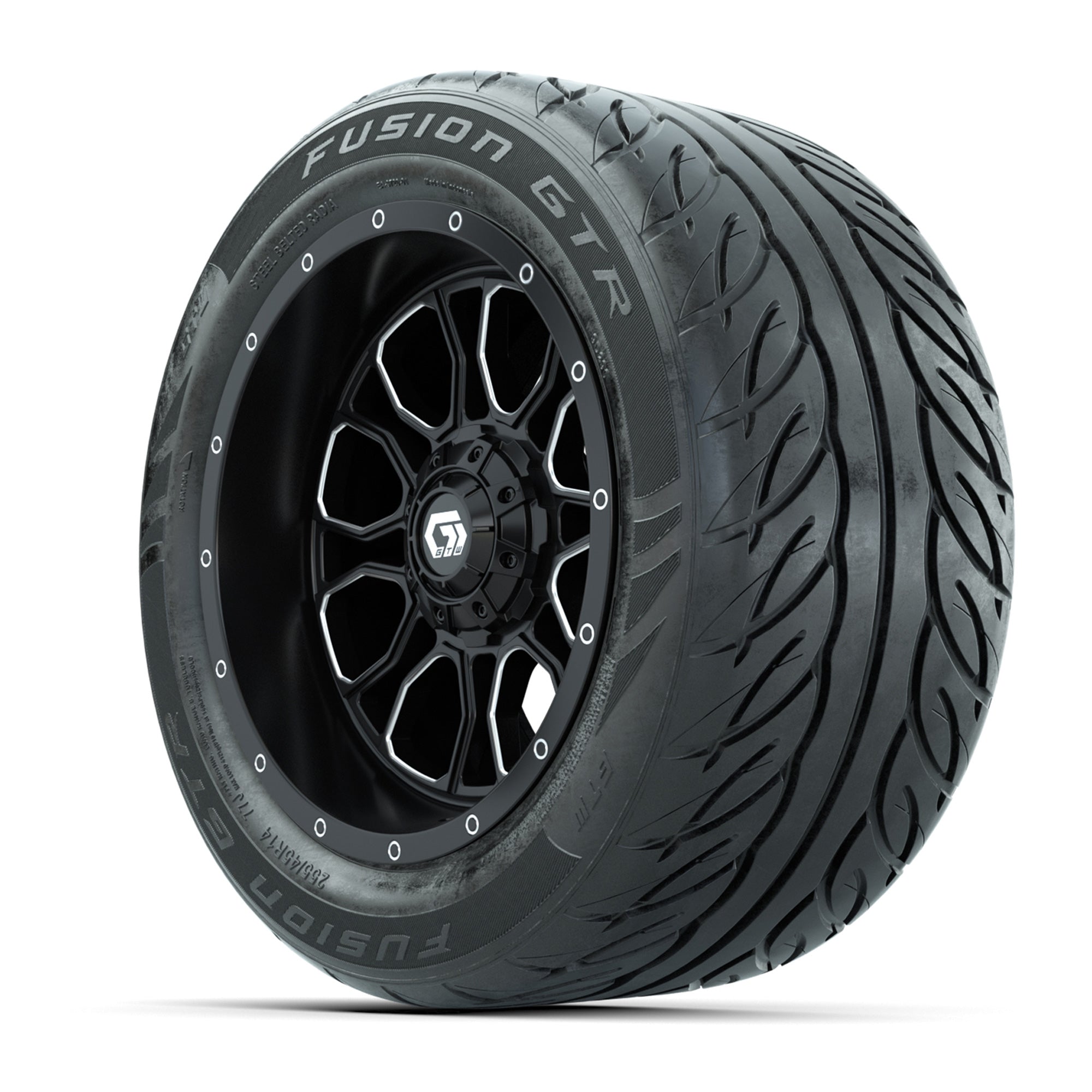 GTW® Volt Black/Machined 14 in Wheels with 255/45-R14 Fusion - 3/4 view