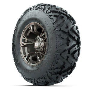 GTW® Vandal Bronze/Machined 12 in Wheels with 25X10-12 Barrage Mud Tires – Full Set
