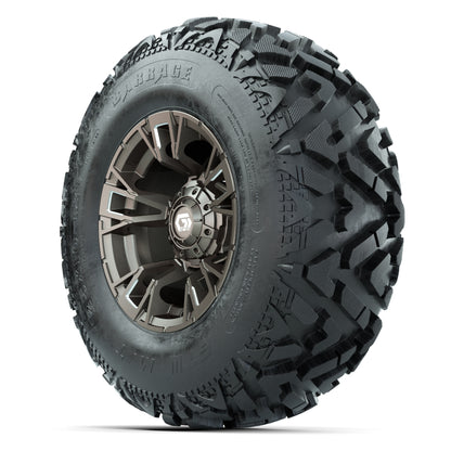 GTW® Vandal Bronze/Machined 12 in Wheels with 25X10-12 Barrage Mud Tires – Full Set