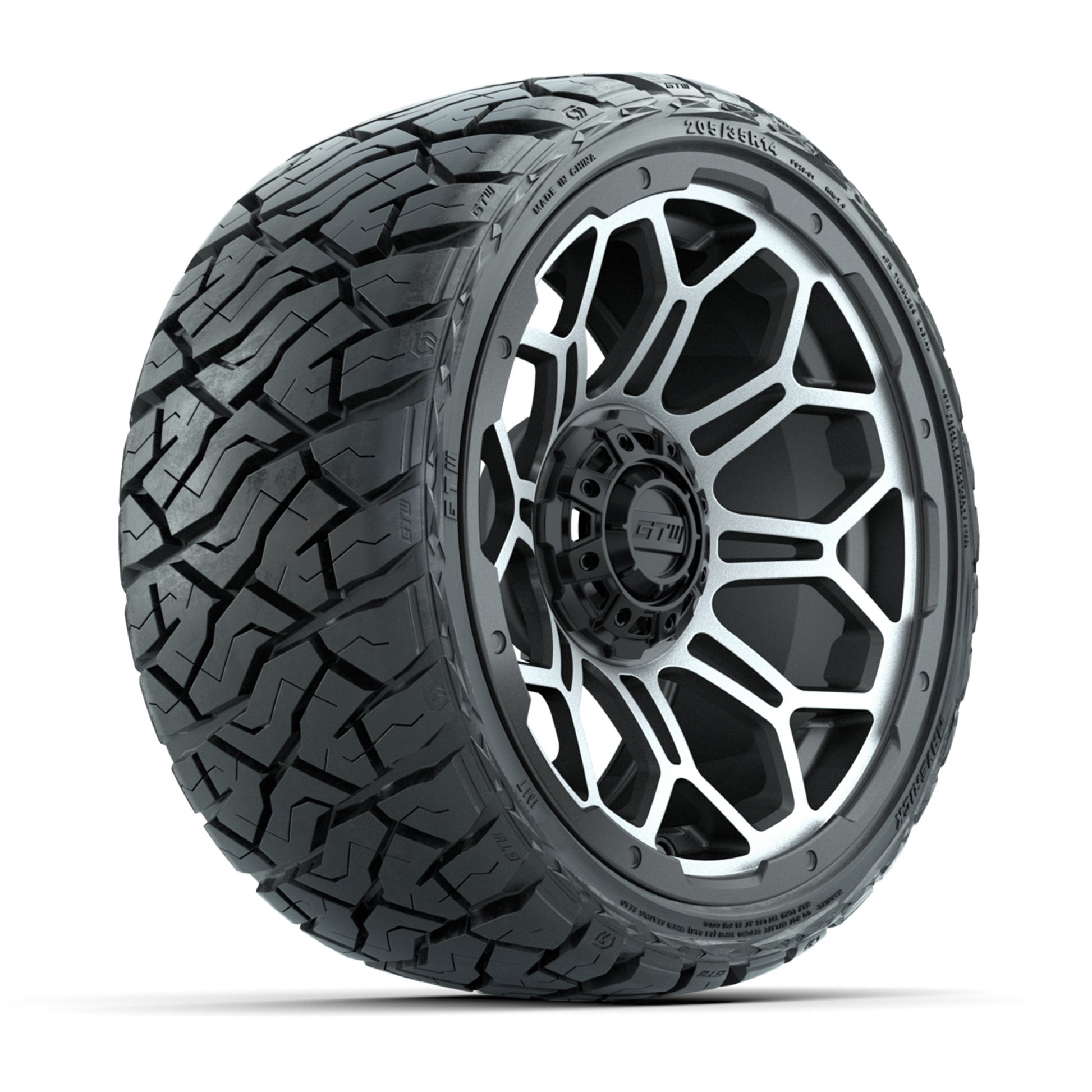 GTW® Bravo Matte Gray/Machined 14 in Wheels with 205/35-R14 Maverick Low-Profile All-Terrain Tires – Full Set