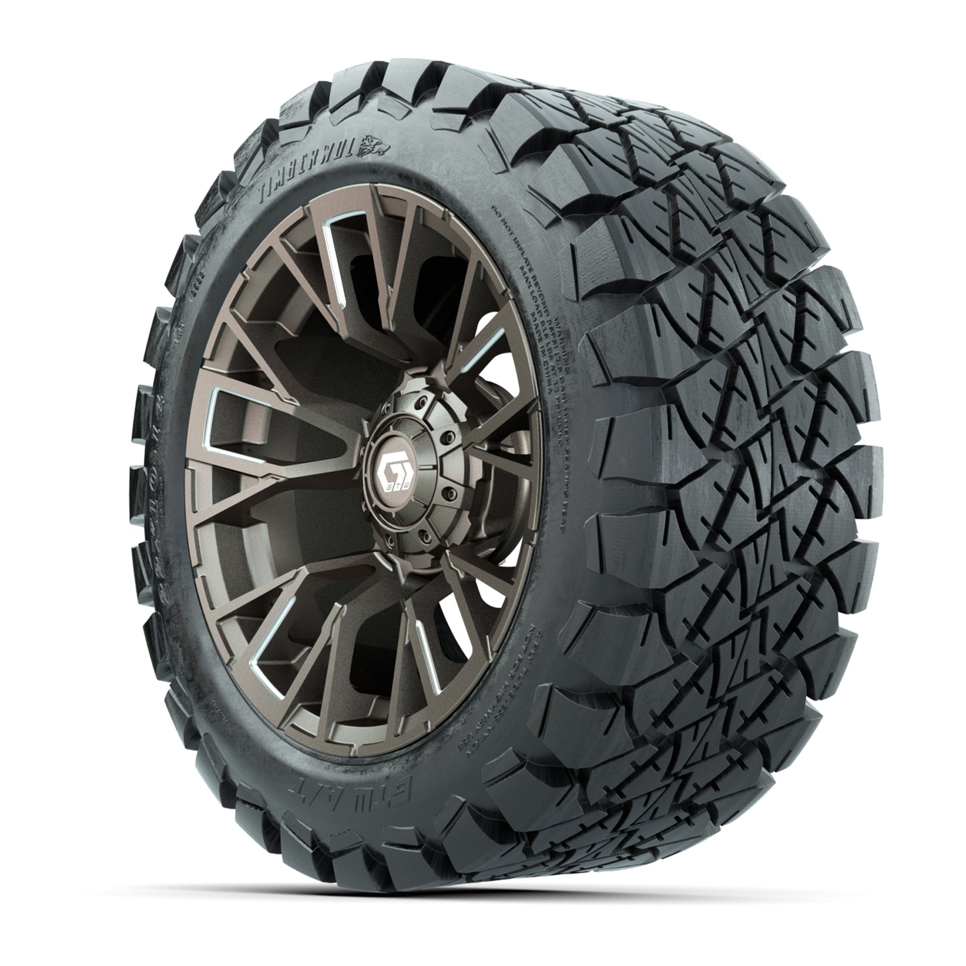GTW® Vandal Satin Bronze/Machined 14 in Wheels with 22x10-14 - 3/4 view