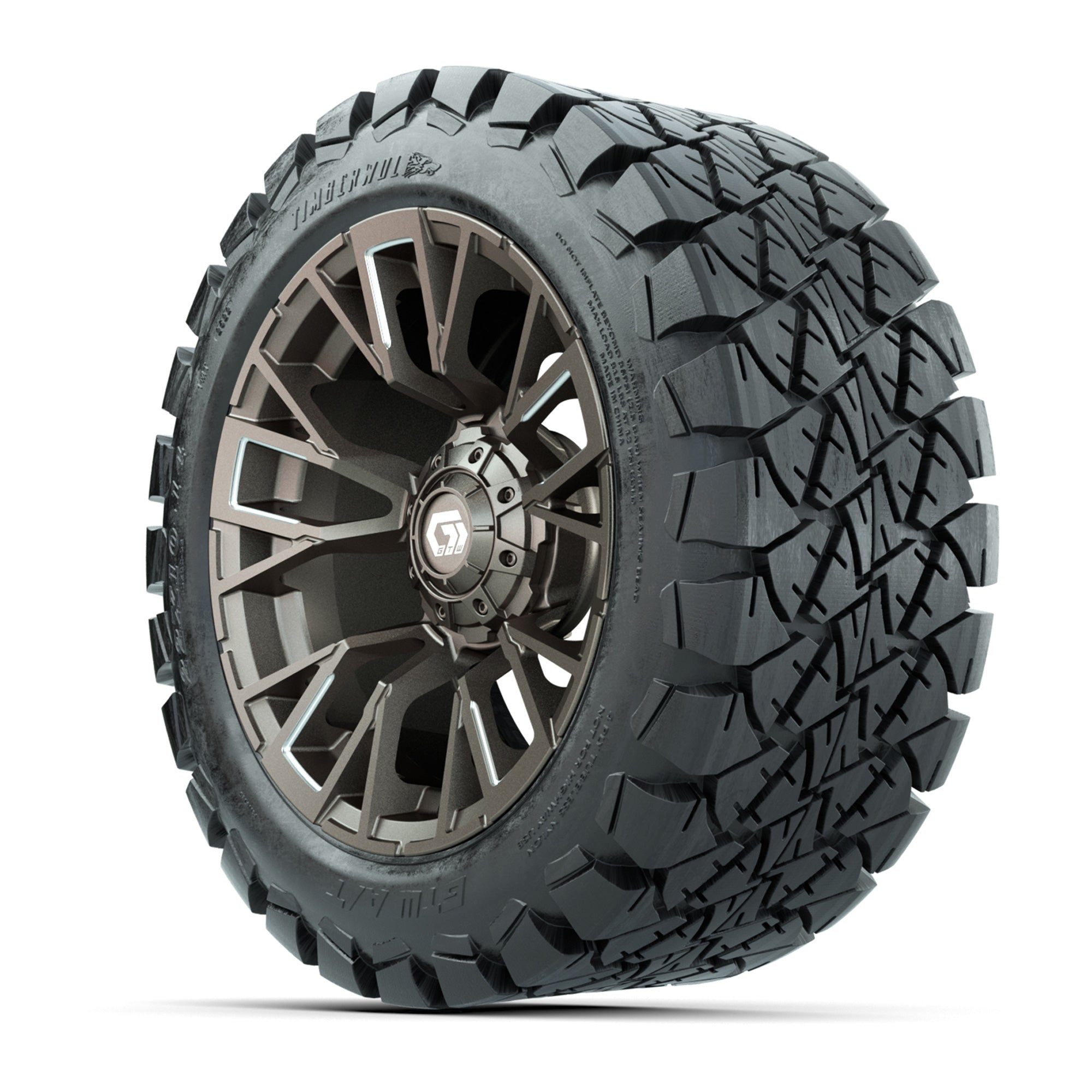 GTW® Vandal Satin Bronze/Machined 14 in Wheels with 22x10-14 - 3/4 view