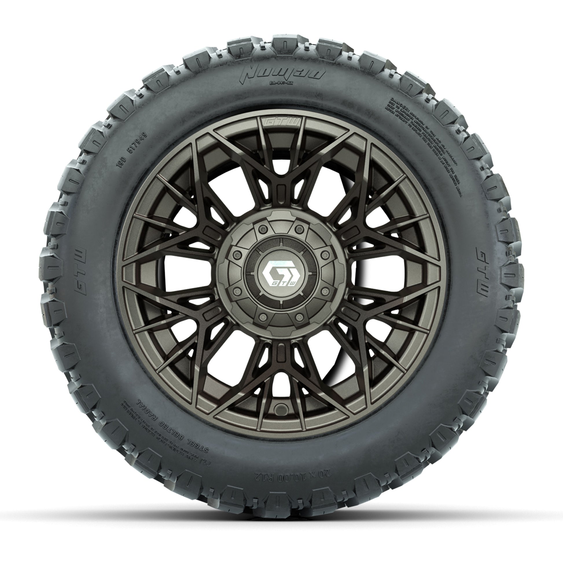 GTW® Stellar Matte Bronze 12 in Wheels with 20X10-12 Nomad Steel Belt Radial All-Terrain Tires – Full Set