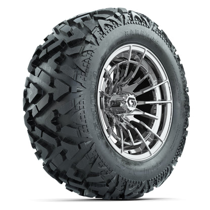 GTW Boost Chrome 14 in Wheels with 25x10-14 Barrage Mud Tires – Full Set