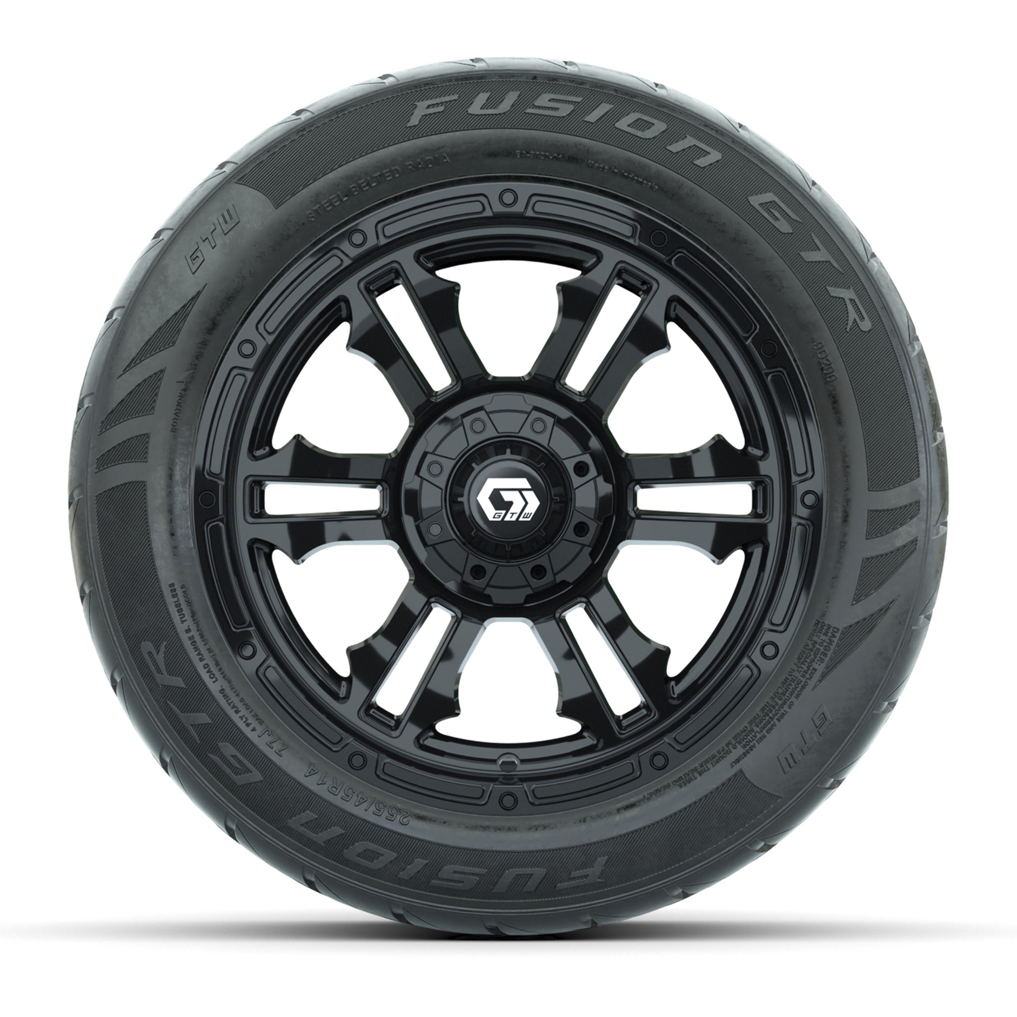 GTW® Shogun Gloss Black 14 in Wheels with 255/45-R14 Fusion  - 3/4 view