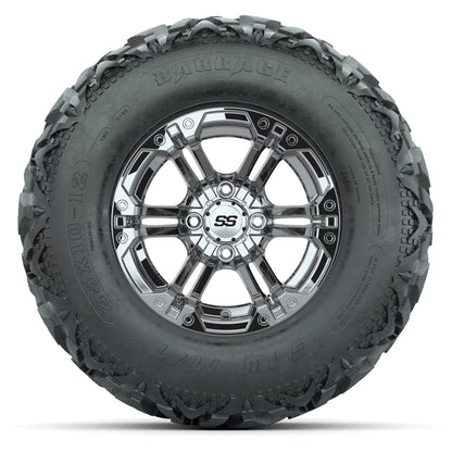 GTW® Specter Chrome 12 in Wheels with 25X10-12 Barrage Mud Tires – Full Set