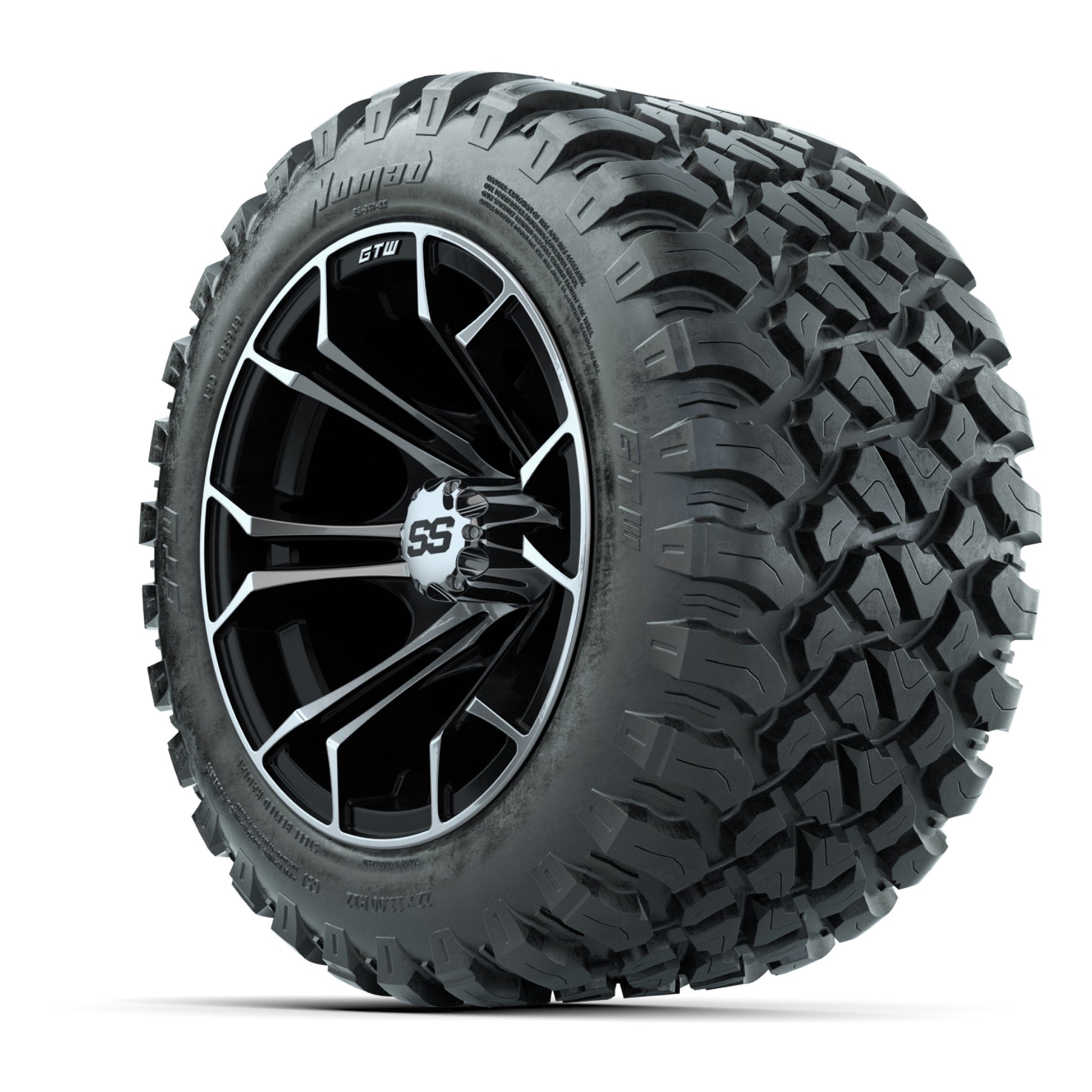 GTW® Spyder Black/Machined 12 in Wheels with 22X11-R12 Nomad Steel Belt Radial All-Terrain Tires – Full Set
