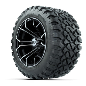 GTW® Spyder Black/Machined 12 in Wheels with 22X11-R12 Nomad Steel Belt Radial All-Terrain Tires – Full Set