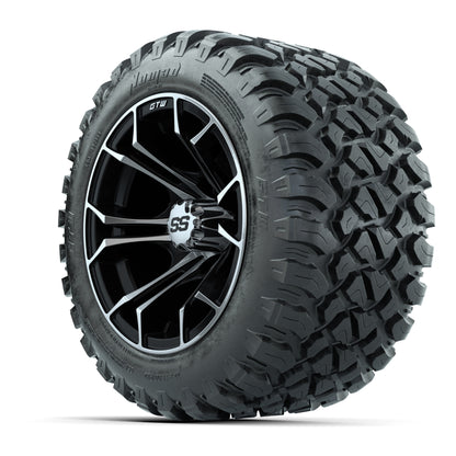 GTW® Spyder Black/Machined 12 in Wheels with 22X11-R12 Nomad Steel Belt Radial All-Terrain Tires – Full Set