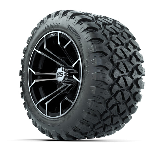 GTW® Spyder Black/Machined 12 in Wheels with 22X11-R12 Nomad Steel Belt Radial All-Terrain Tires – Full Set