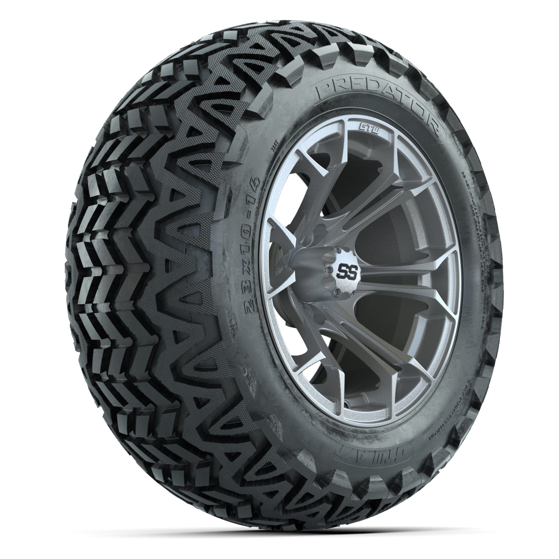 GTW Spyder Silver Brush 14 in Wheels with 23X10-14 Predator All-Terrain Tires – Full Set