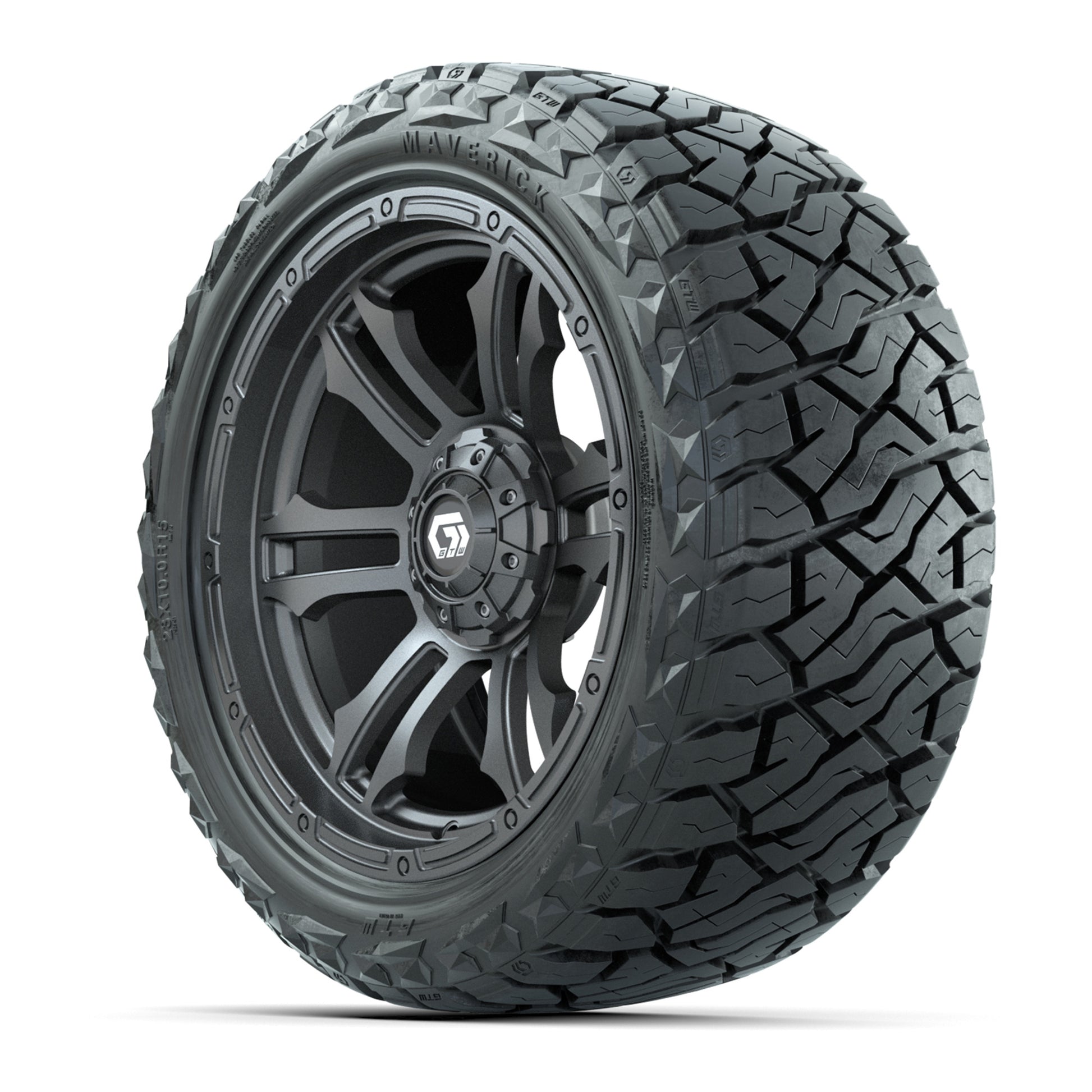 GTW Shogun Gloss Gunmetal 15 in Wheels with 23x10.00-R15 Maverick All-Terrain Tires – Full Set