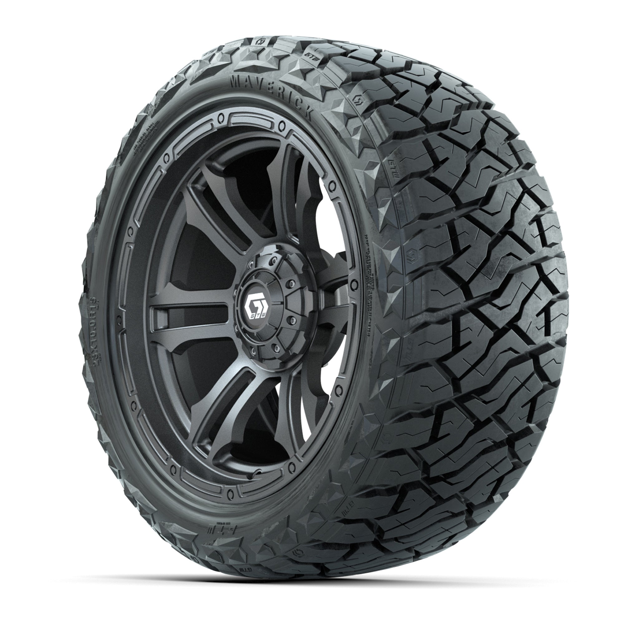 GTW Shogun Gloss Gunmetal 15 in Wheels with 23x10.00-R15 Maverick All-Terrain Tires – Full Set