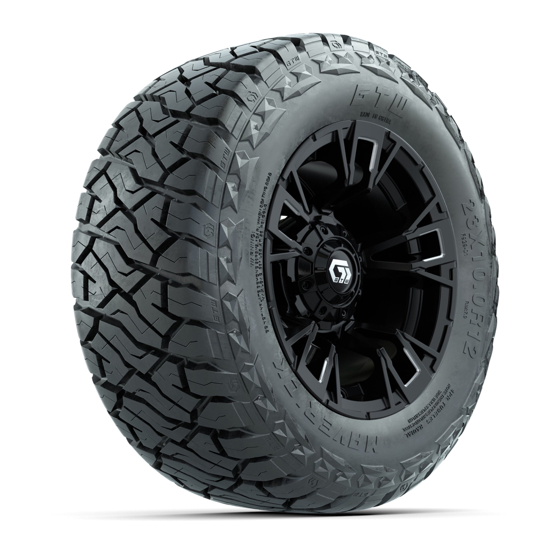 GTW Vandal Matte Black/Machined 12 in Wheels with 23x10.00-R12 Maverick All-Terrain Tires – Full Set