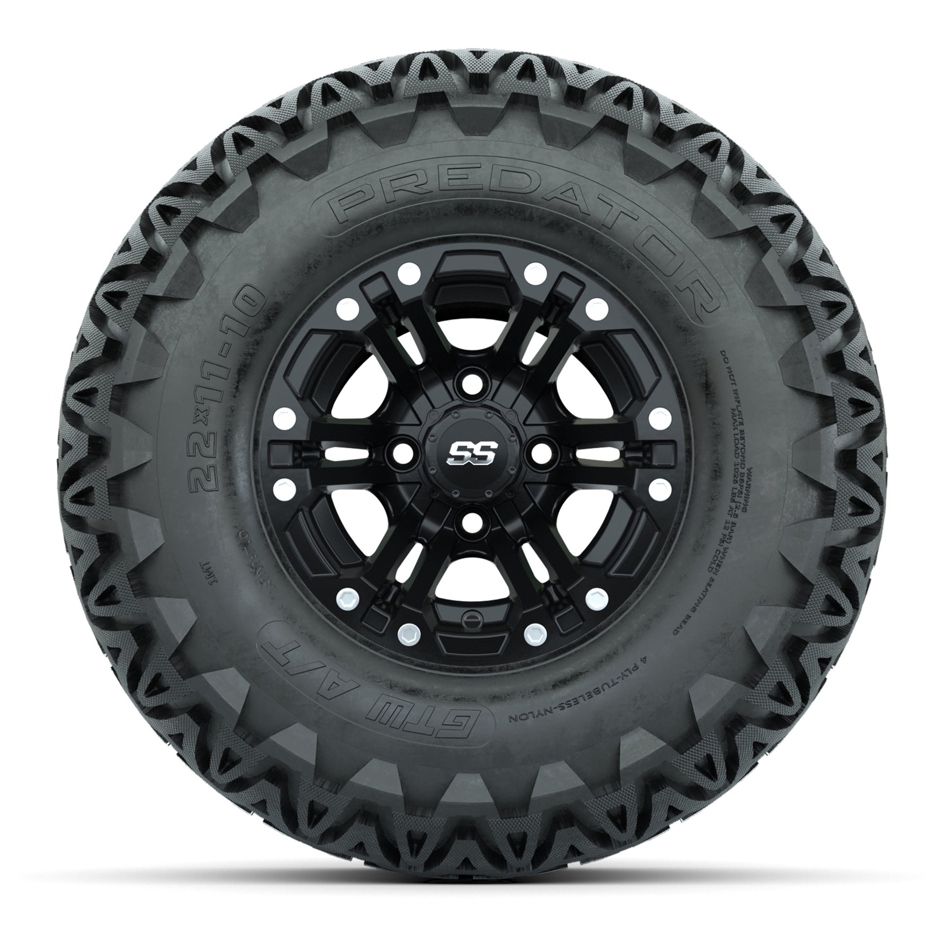 Set of 4 GTW Specter Matte Black Wheels with Predator A-T Tires - 10 Inch