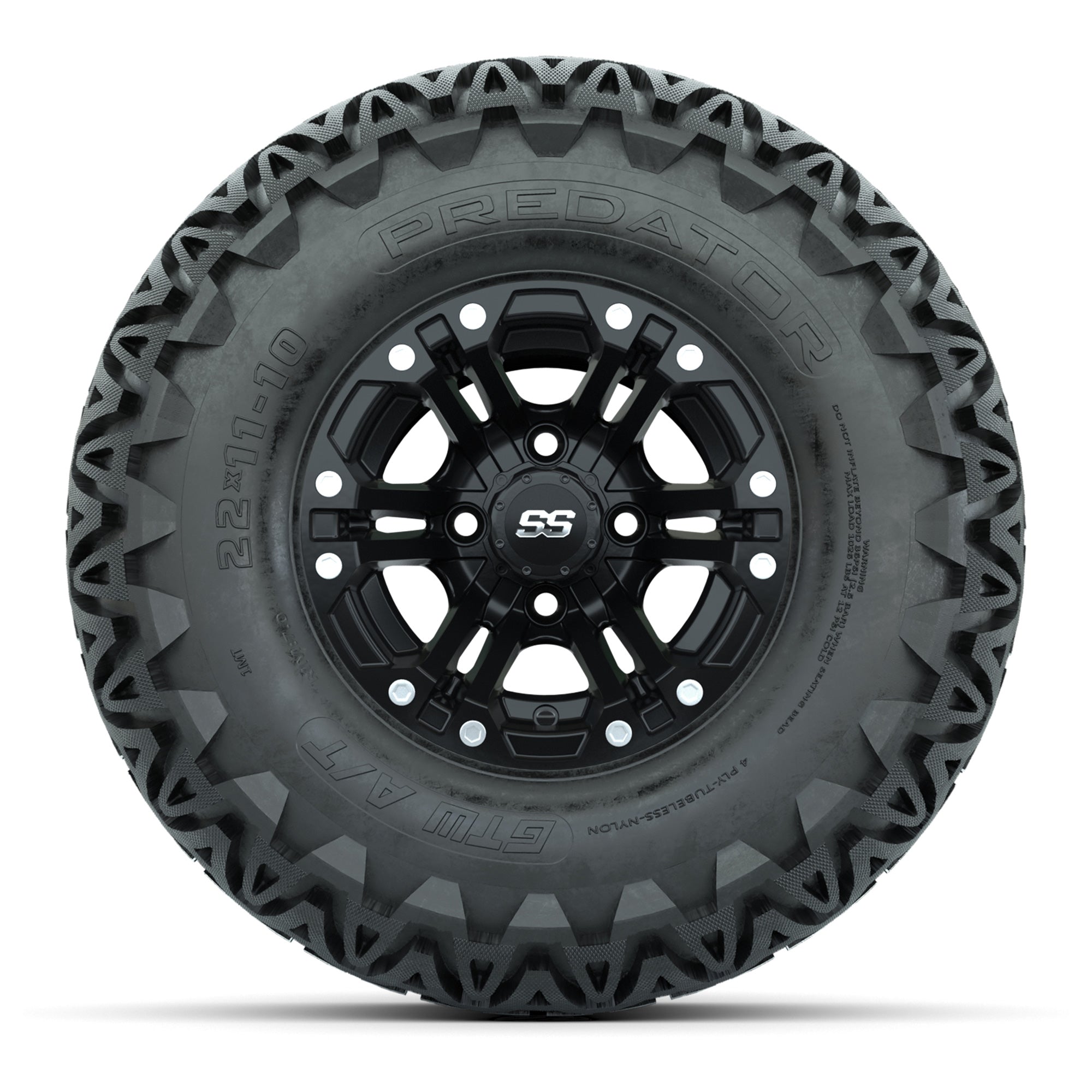 Set of 4 GTW Specter Matte Black Wheels with Predator A-T Tires - 10 Inch