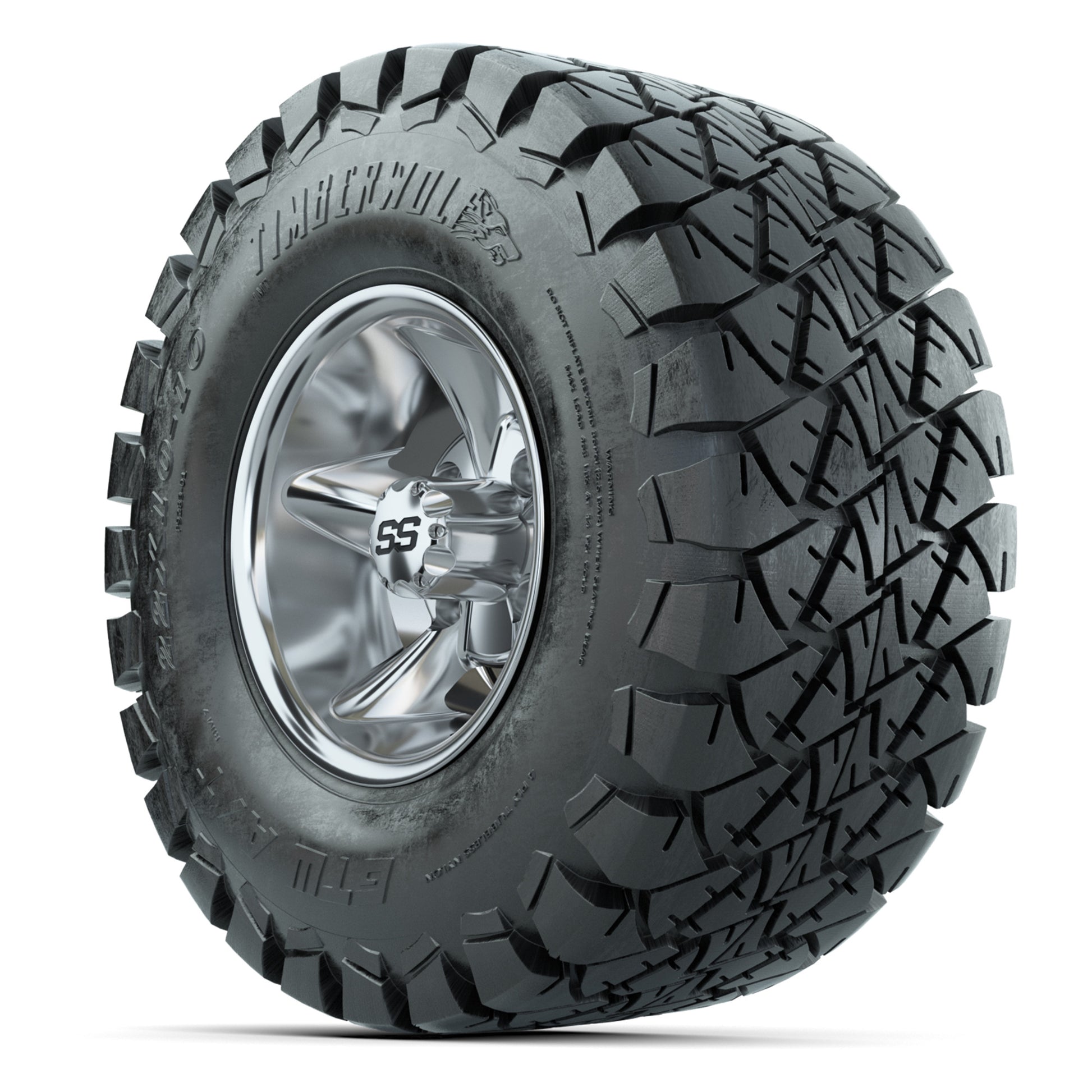 GTW Godfather Chrome 10 in Wheels with 22x10-10 Timberwolf All-Terrain Tires – Full Set